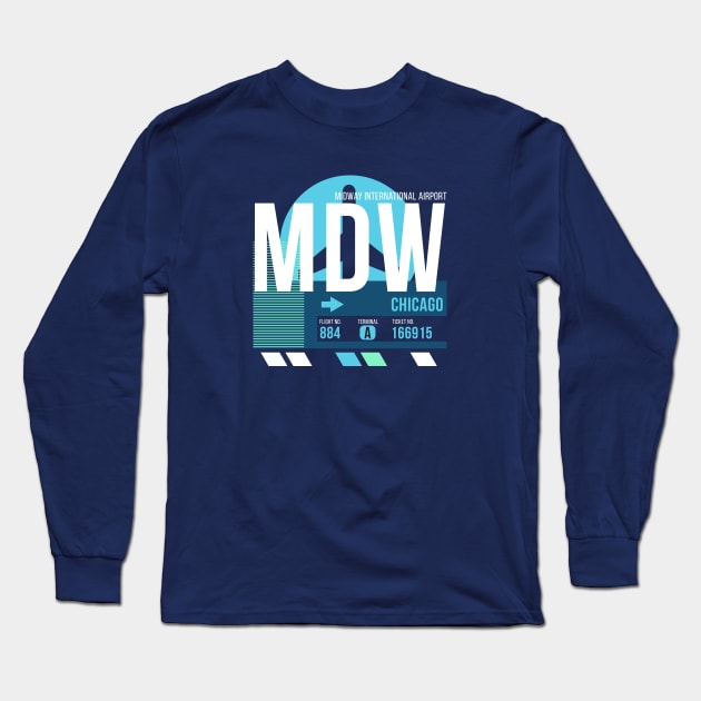 Chicago Midway (MDW) Airport // Sunset Baggage Tag Long Sleeve T-Shirt by Now Boarding